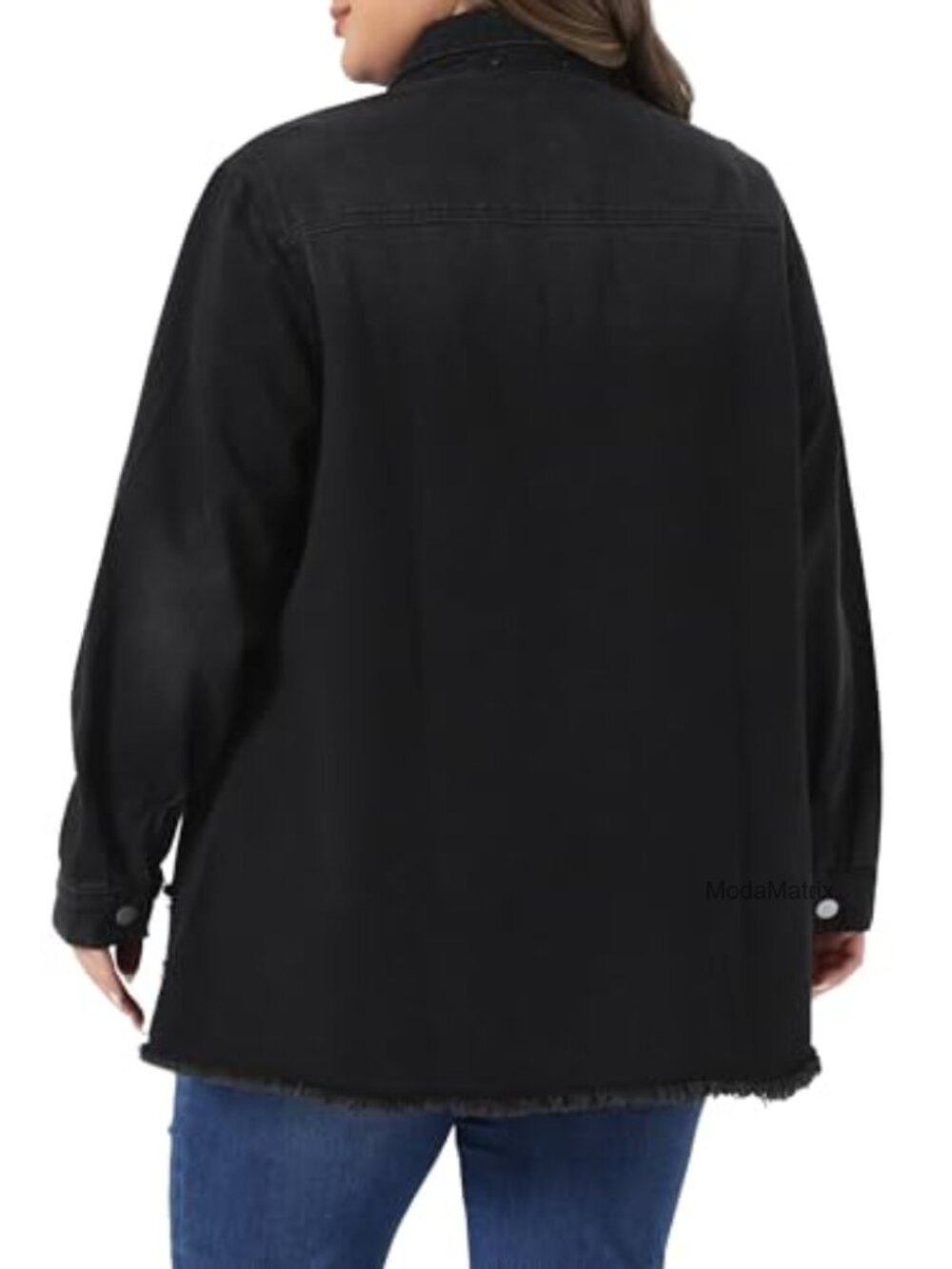 Plus Size Denim Jacket Long Sleeve Button Down Distressed Raw Hem Oversized - Picture 3 of 6